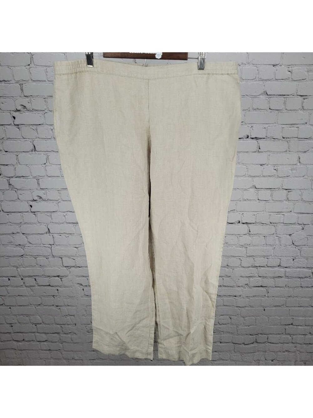 J Jill Beige 100% Linen High Rise Elastic Waist Wide Leg Pants Size XL (40x31)